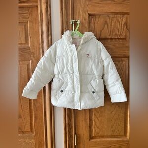 Old Navy Cream Fleece-Lined Jacket Girls 5T with Heart Decal